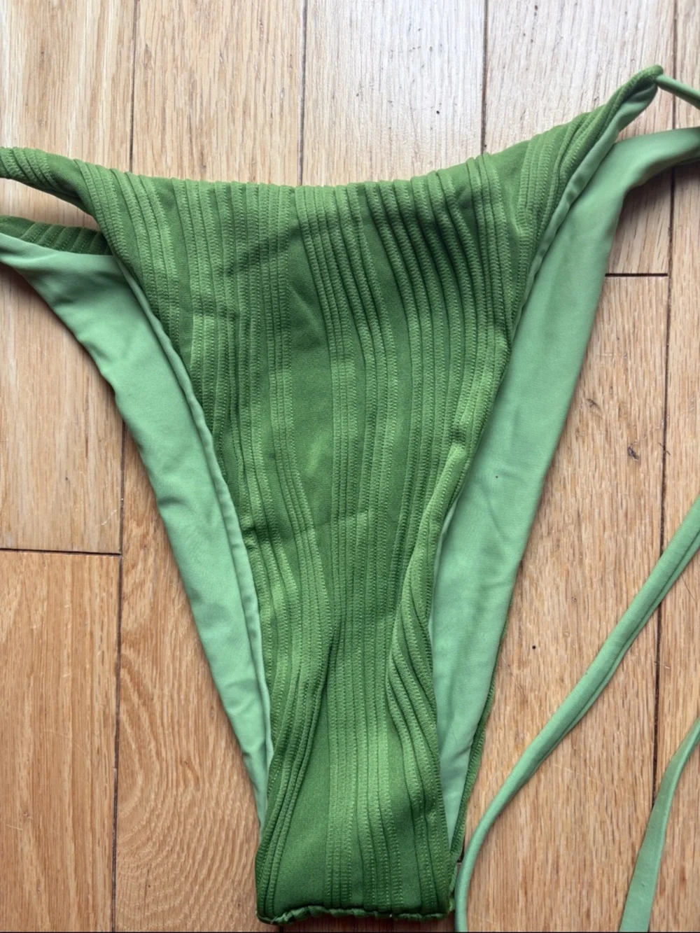 Zaful bikini Ribbed Underwire Set tie bottoms adjustable straps green
